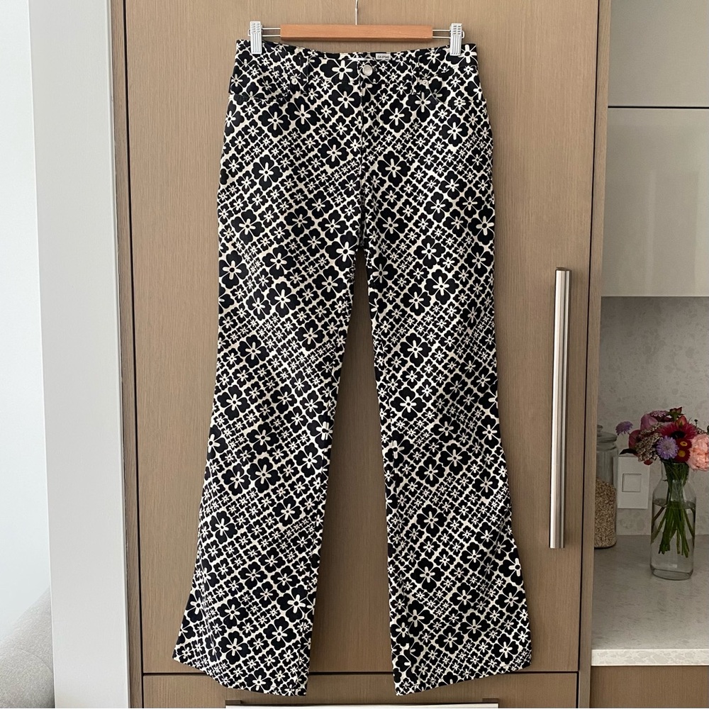 Vintage moschino jeans hippy florals low rise flare pant black white - Picture 5 of 11
